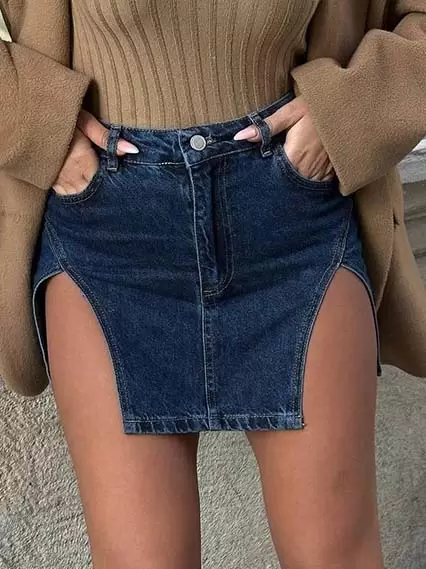 Shot Skirts Polyester Raised Waist Chic High-slit Spring Short Bottoms3 Short Skirts Polyester Raised Waist Chic High-slit Spring Short Bottoms