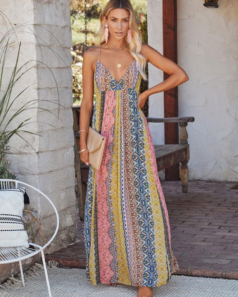 Sleeveless Maxi Dress Printed Long Dress Bohemian Dress