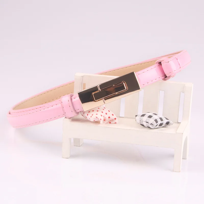 Soft Pu Patent Leather Candy Color Belts Metal Butt Buckle Retro Thin Belt