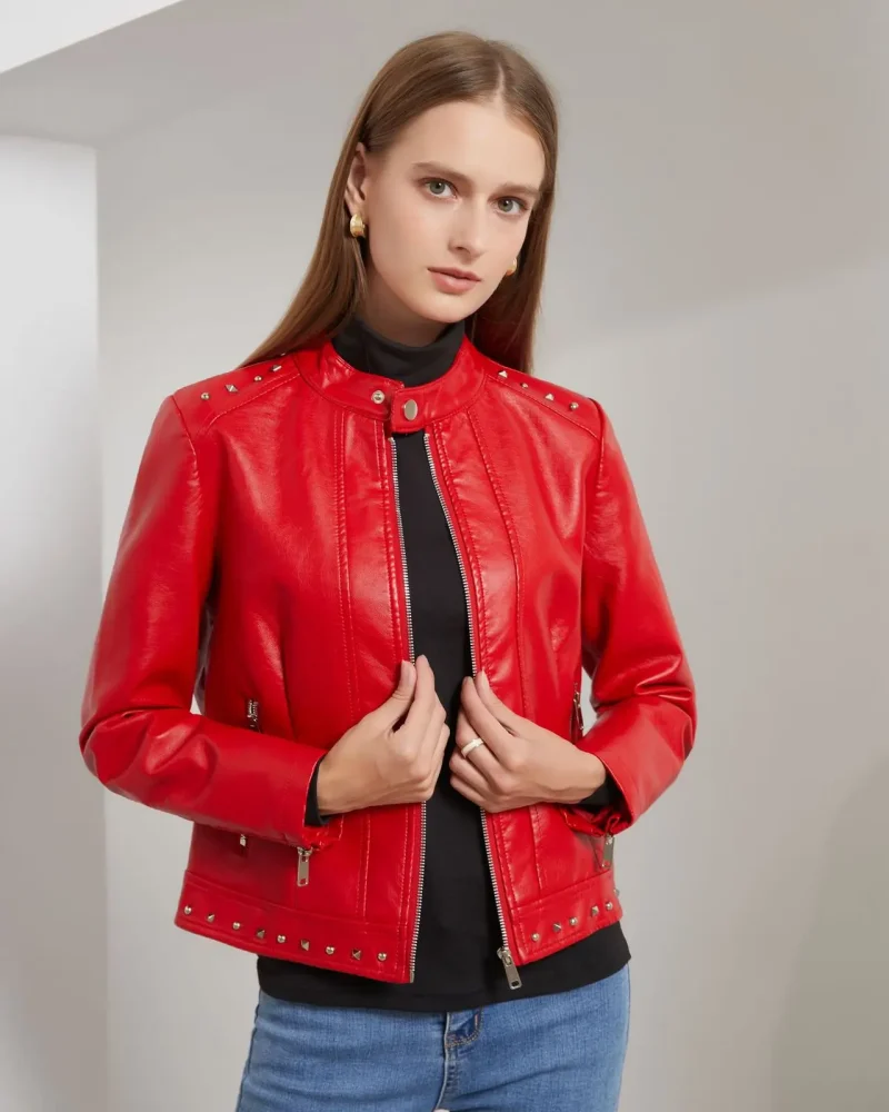 Solid Fashion Faux Leather Jacket  Spring Coat Moto Biker Zipper Jacket Popular Clothes