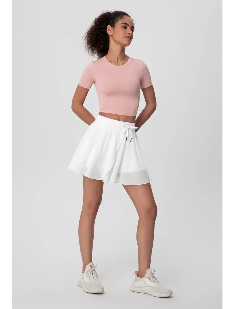 Sports Skirt With Safety Shorts High Waist Mesh Tennis Fitness Skirt