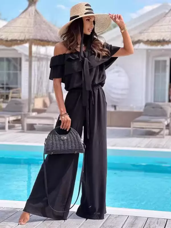 Square Neck Short Sleeves Drawstring Layered Polyester One Piece Outfit