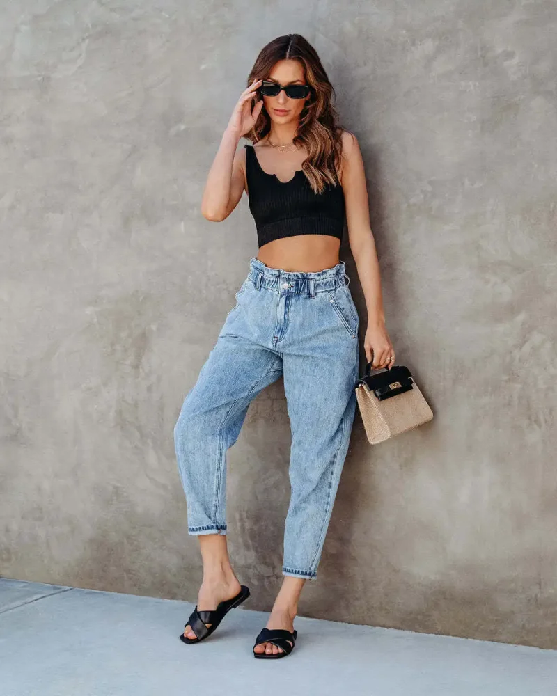 Streetwear Vintage Blue Jeans High Waist Denim Harem Pants