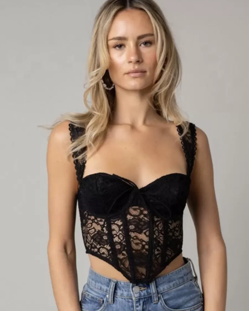 Stylish Cami Top Sweetheart Neck Lace Lace Sheer Elegant Camis