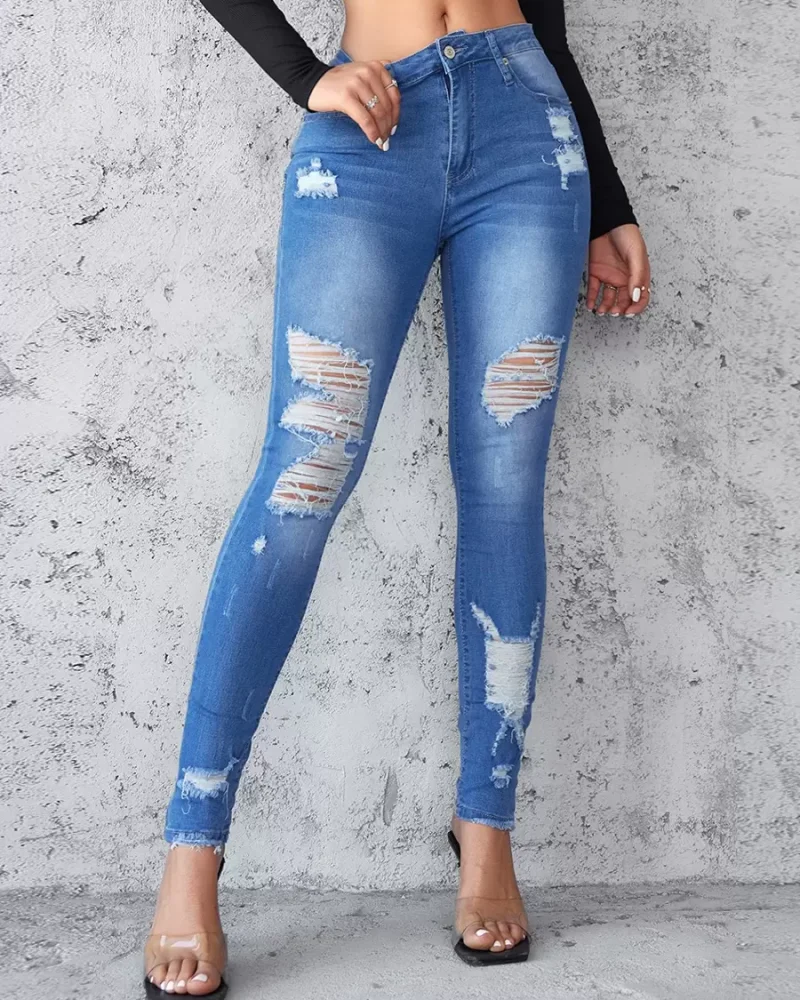 Stylish Fashion Party And Outdoor Jeans Distressed Tapered Fit Denim