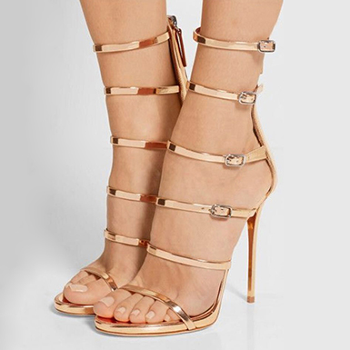 Thin Straps Stiletto Heel Gladaitor Sandals Patent Leather Buckles Dress Shoes Party Heels