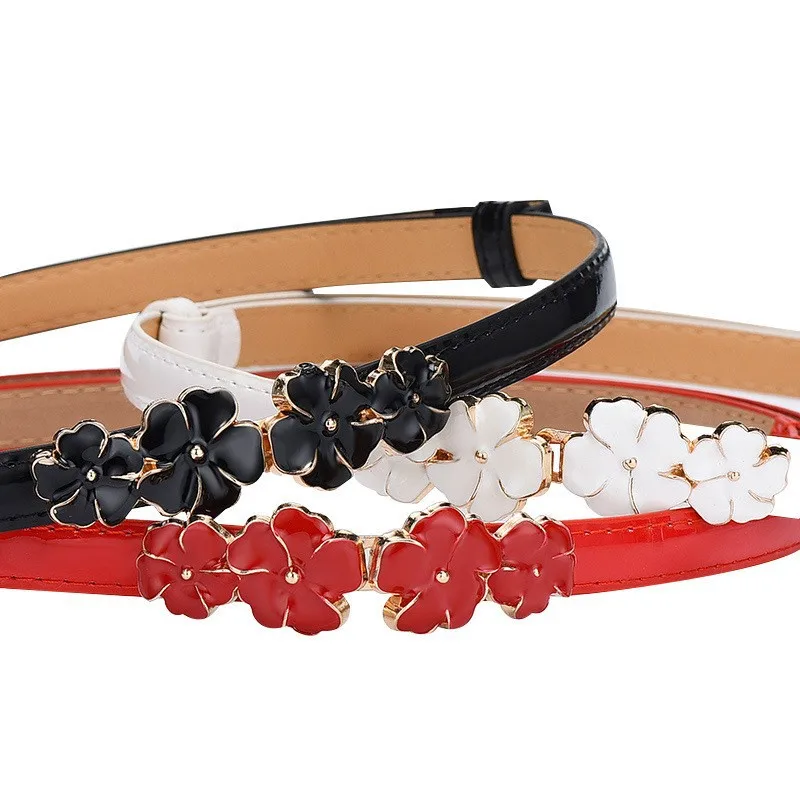 Versatile Thin Belt Plum Blossom Button Head Fashion Edition Decorative Belt