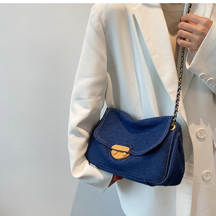 Vintage Denim Quilted Shoulder Bags Handbags Luxury Chains Jeans Messenger Bag Large Tote