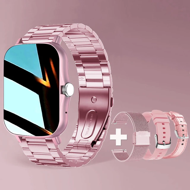 3pc Straps Square Dial Call BT Music For Android IOS Fitness Tracker Smart Watch