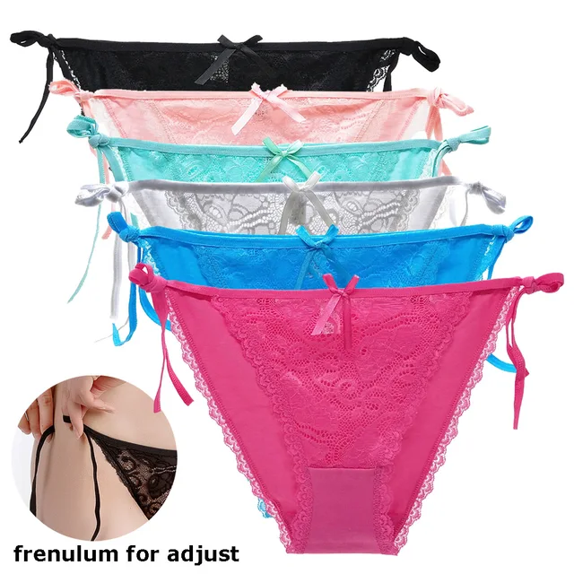 5 PCS Set Cotton Lace Briefs Low Rise Panties Adjustable Waistband Underwear