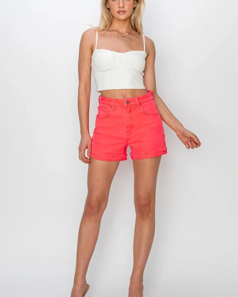 Elegant Daily Casual Short Full Size High Rise Cuffed Denim Shorts