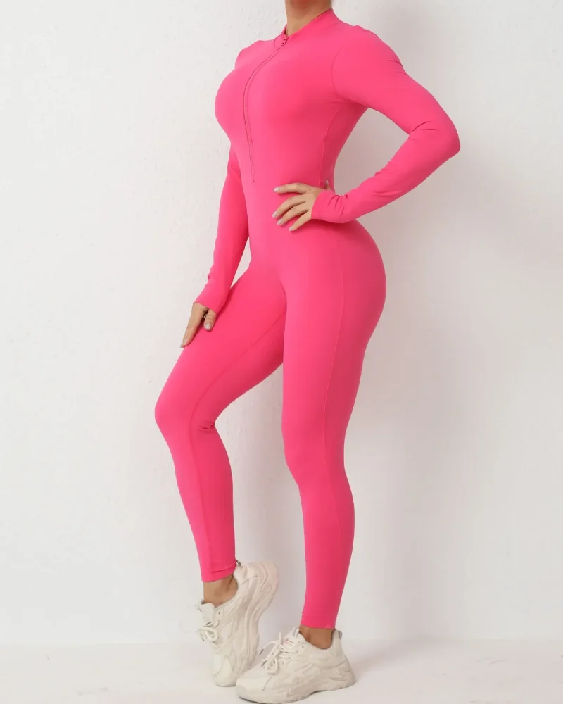 Elegant Fitness Overalls Padding Sports Jumpsuit Yoga Clothes Long Sleeve Sportswear Tracksuit