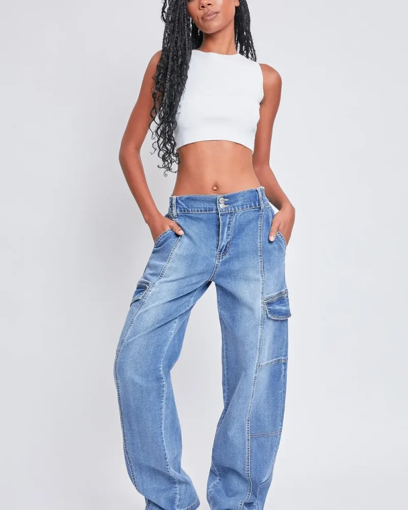 Elegant Street Wear Outdoor Jeans wear High-Rise Straight Cargo Jeans