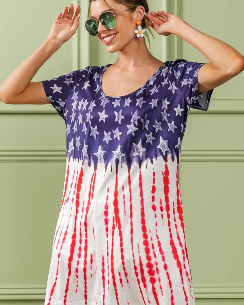 Elegant short mini Country Flag Theme Fashion Tee Dress