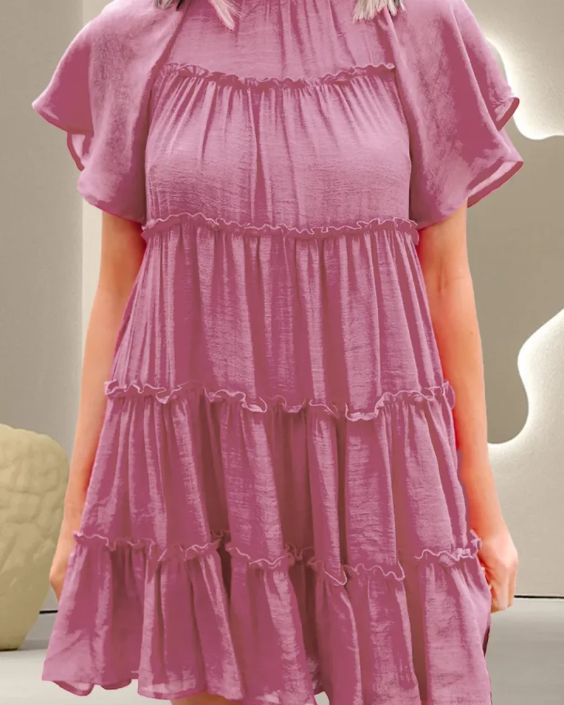 Fashion Street Wear Frill Round Neck Short Sleeve Mini Dress