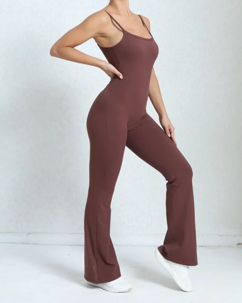 Fitness Flared Jumpsuit Padding Sports Overalls Gym Yoga Clothing Tracksuit