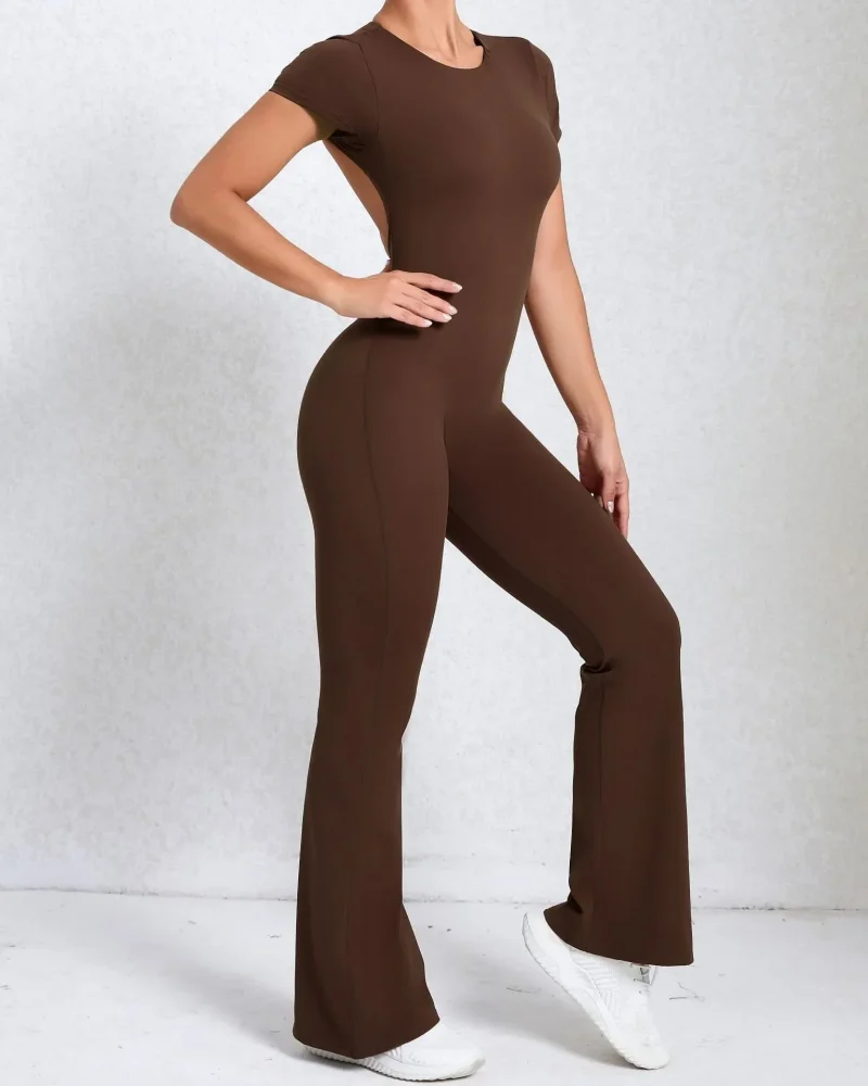 Flared Jumpsuit Sports Overalls Backless Sportswear Gym Yoga Clothing Tracksuit