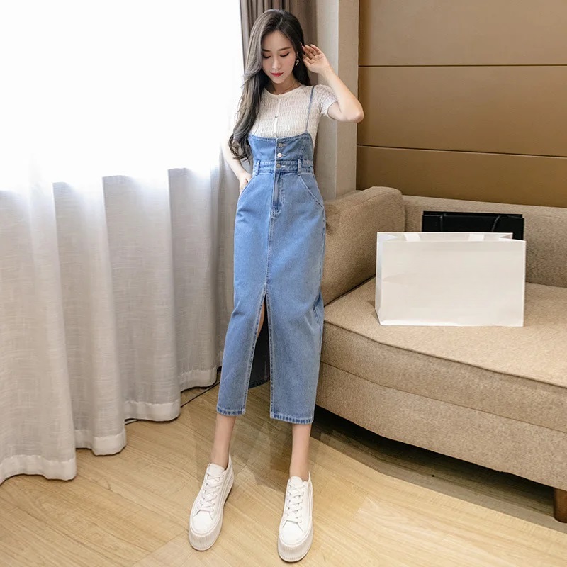 High Waist Sleeveless Slim Spaghetti Strap Denim Strap Dress Vestidos