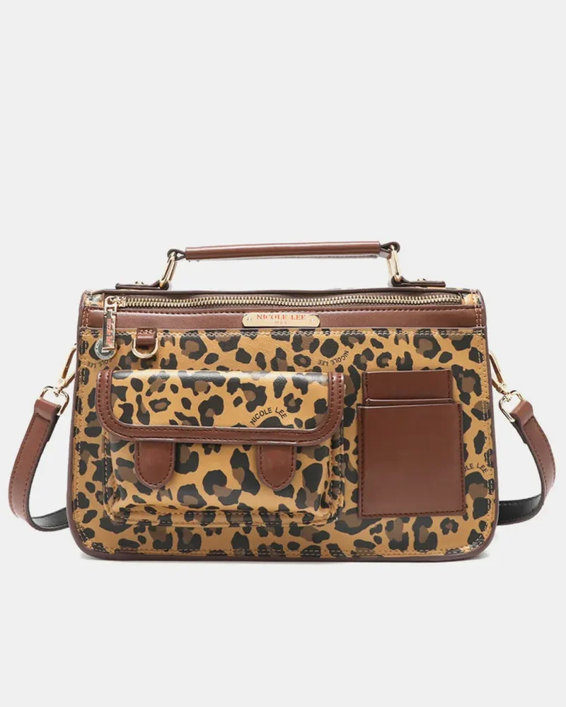 Leopard Top Handle Handbag Elegant Charm Vegan Leather Handbag Pebble Print