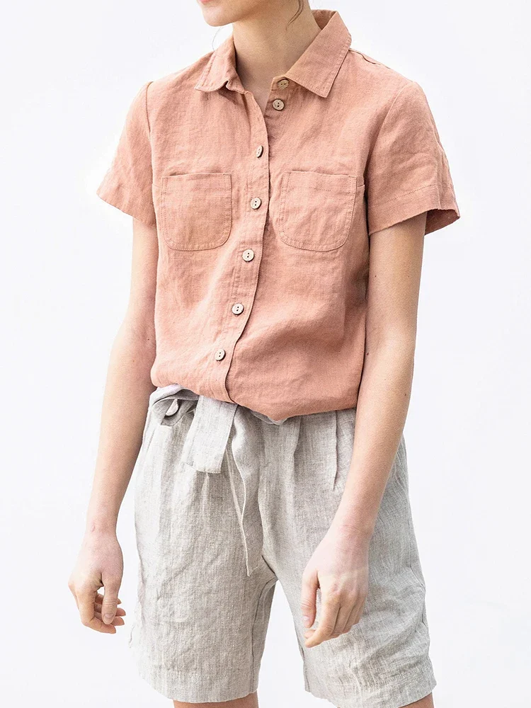 Linen Fashion Turn Down Collar Button Up Shirts