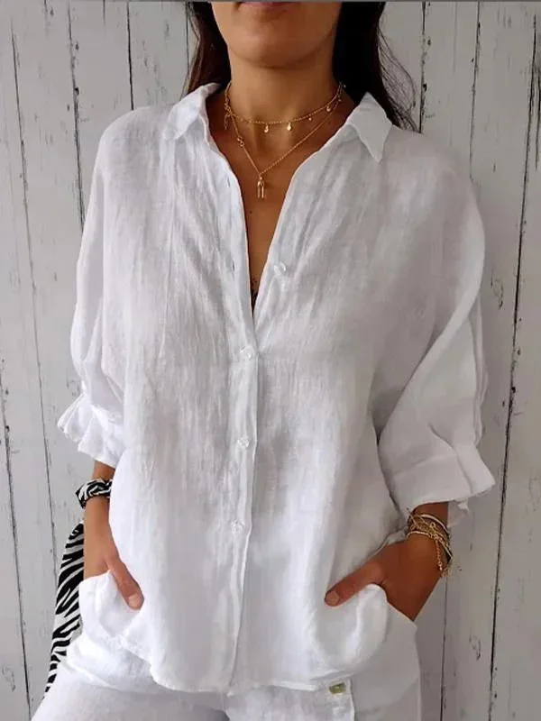 Loose Cotton Linen Cloze Tie-back Lace-up Elegant Shirts