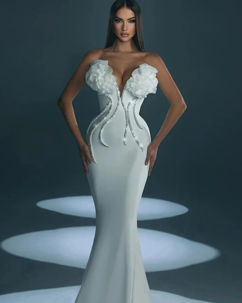 Off the Shoulder Flowers Chain Line Bodycon Elegant Evening Celebrate Party Dress