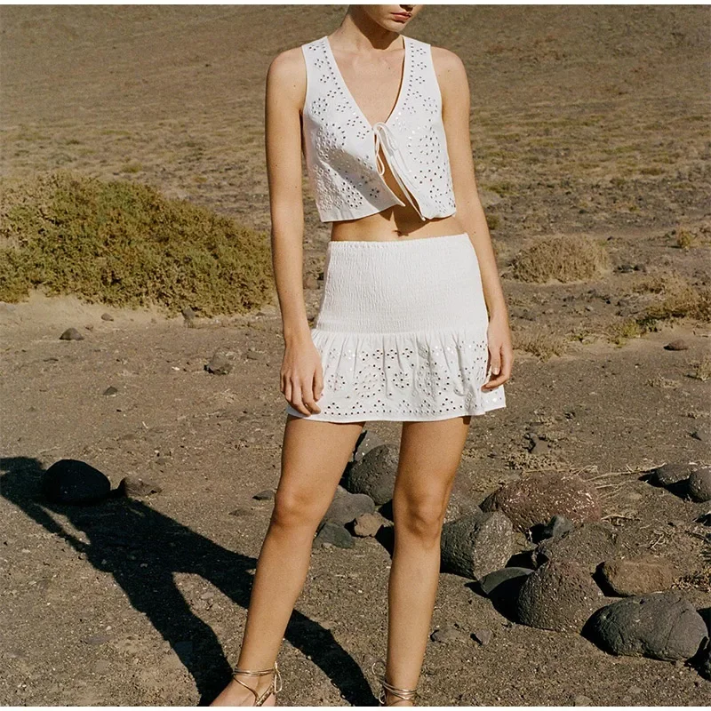 Ruffles Mini Skirt Set And Metal Sequins Sleeveless High Street Outfits