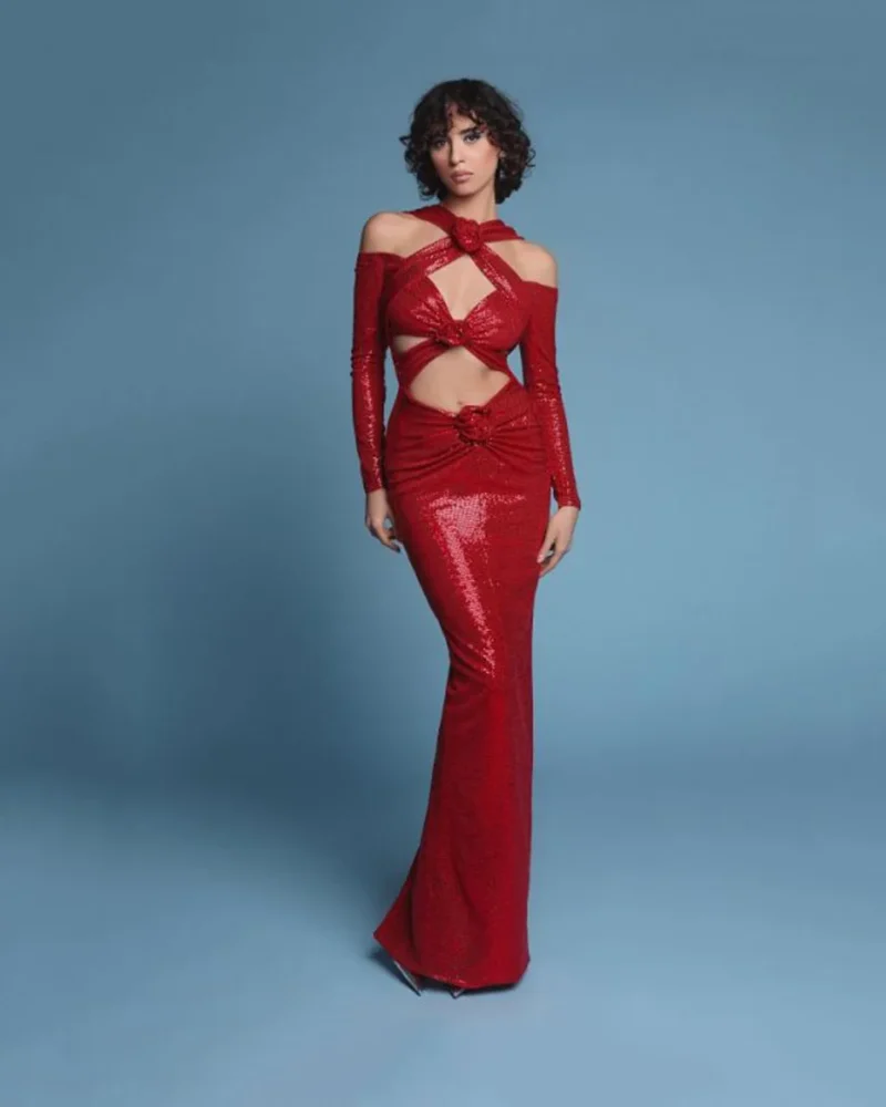 Shinning Sequins Long Sleeve Bodycon Celebrity Party Dress