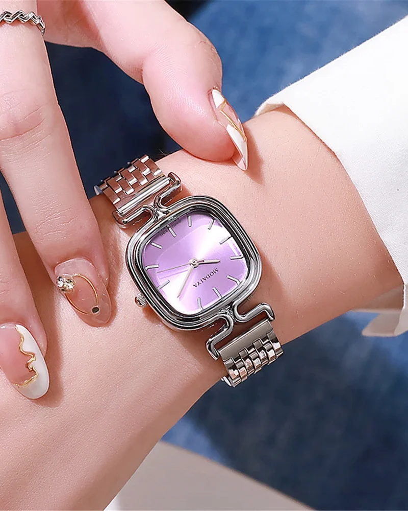 Simple Small Square Quartz Stainless Steel Strap Business Wristwatch