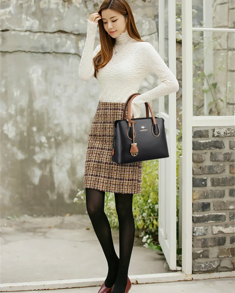 2 Layers Quality Leather Luxury Designer Large Capacity Handbags