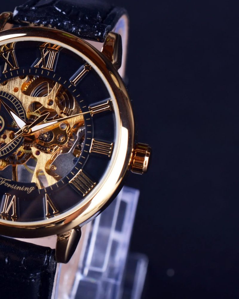 3d Logo Design Hollow Engraving Case Leather Skeleton Mechanical Luxury Brand Watches