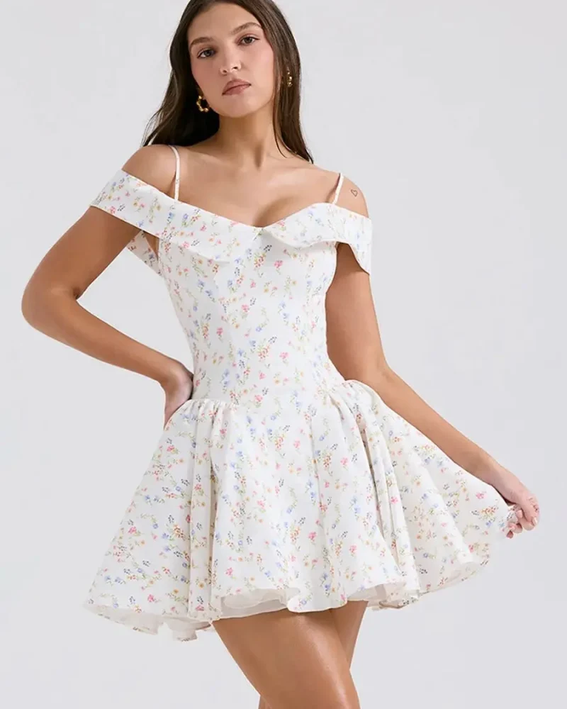 A Line Elegant Tulle Skirt Vintage Spaghetti Strap Off Shoulder Short Dresses