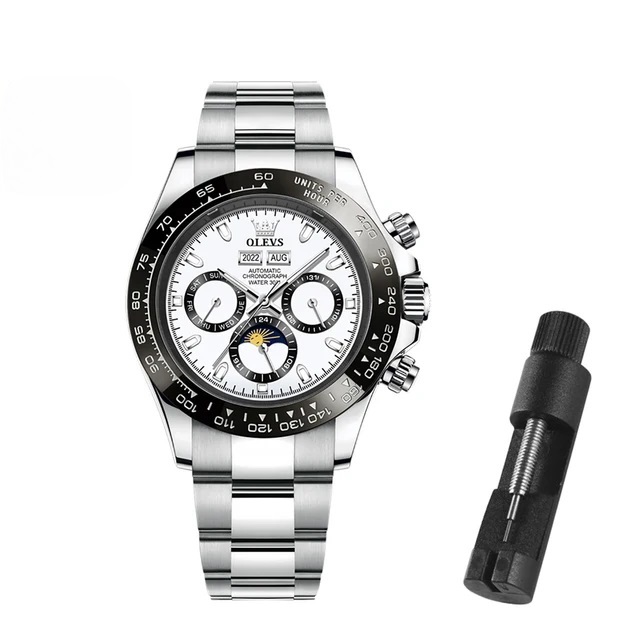 Automatic Mechanical Stainless Steel Waterproof Multifunctional Calendar Business Wristwatch