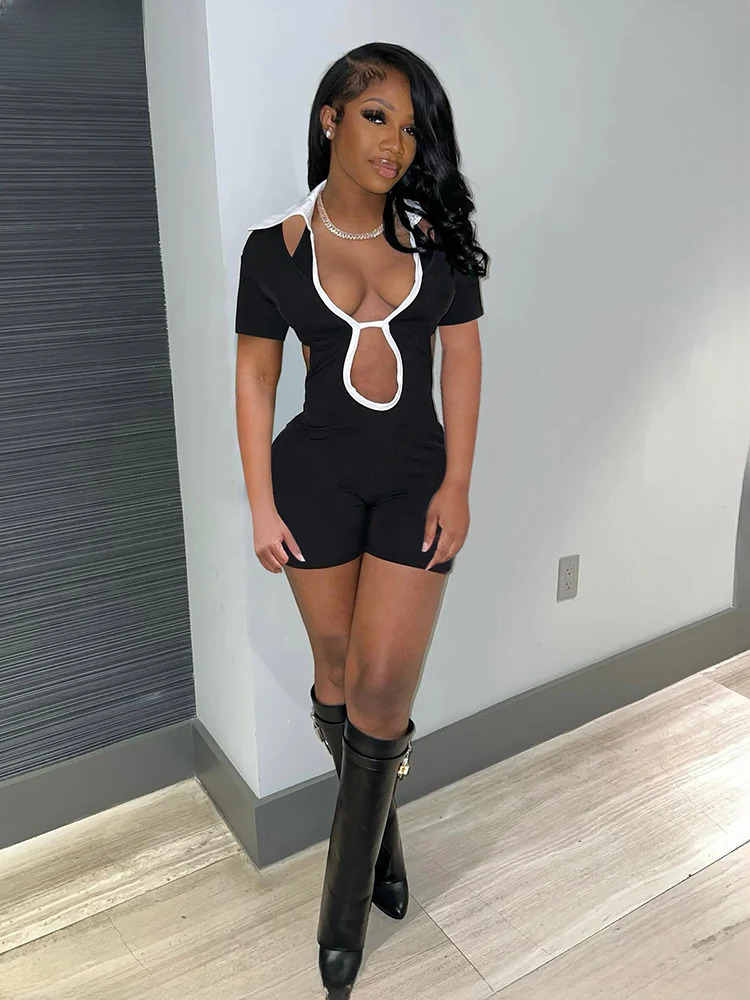 Backless Polo-Neck Hot Deep V Bandage Stretch Streetwear One Piece