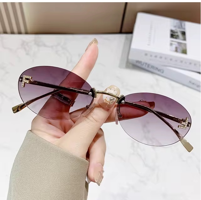 Brand Designer UV400 Gradient Lenses Rimless Sunglasses