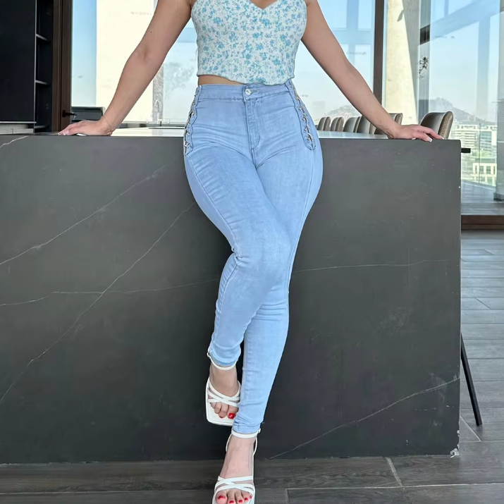 Casual Ankle Length Mid Waist Straight Slim Jeans