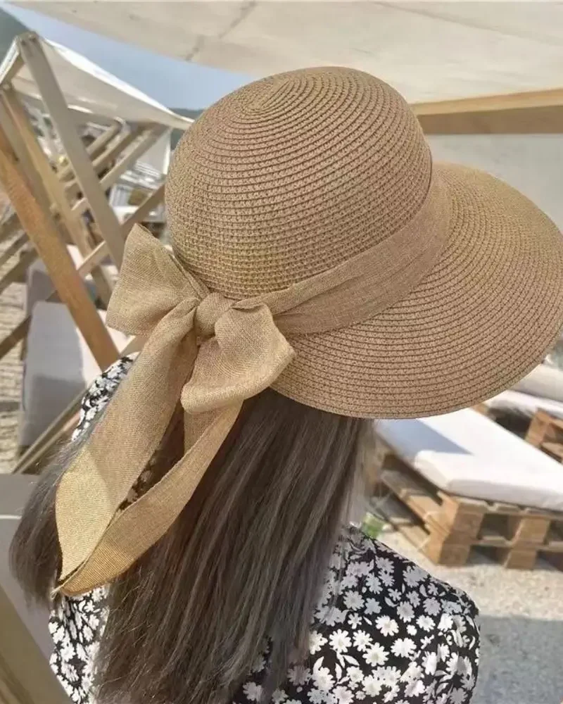 Casual Bowknot Panama Cap Bucket Straw Sun Hat Beach Cap173jpg_ Casual Bowknot Panama Cap Bucket Straw Sun Hat Beach Cap
