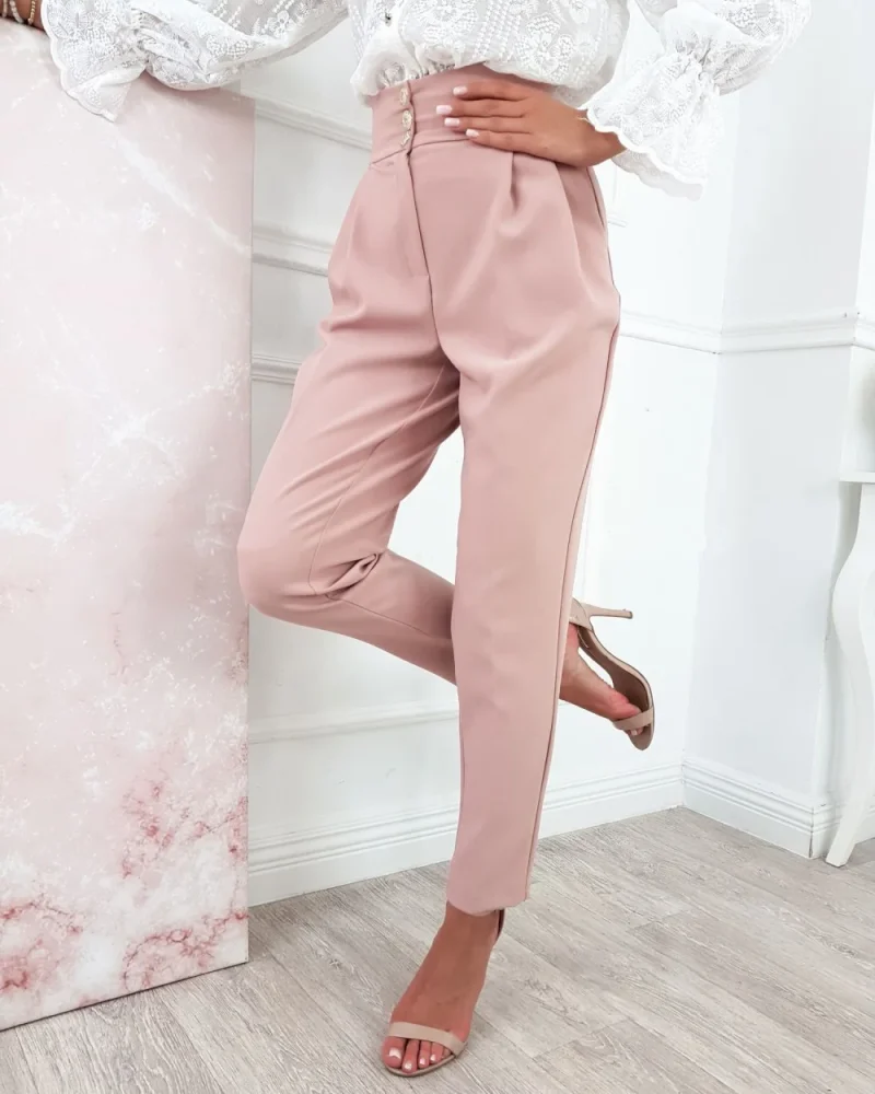 Casual Buttons Splicing Pockets Solid Color Mid Waist Trousers Fashion Straight Pants