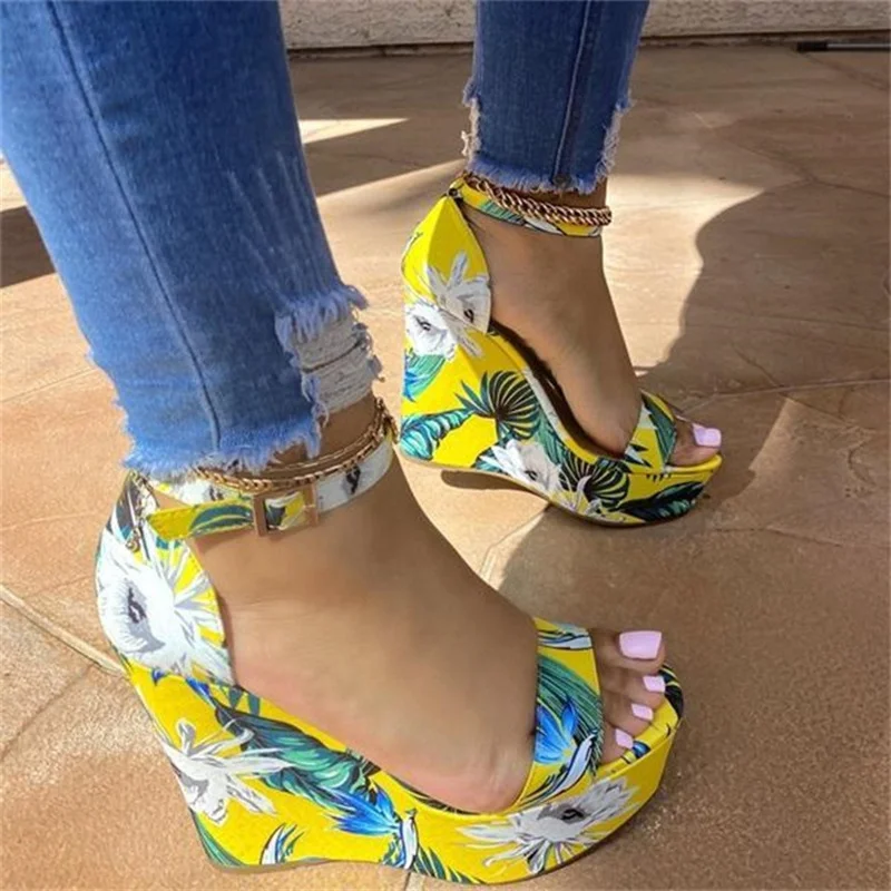 Casual Comfortable Floral Contract Fish Mouth Wedge Heel