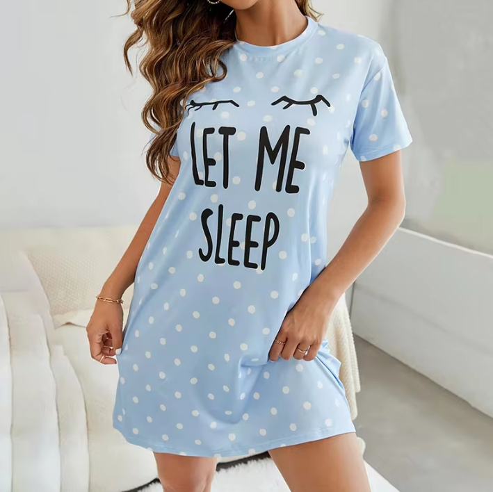 Casual Comfy Short Sleeve Cute Letter Polka Dot Sleepwear