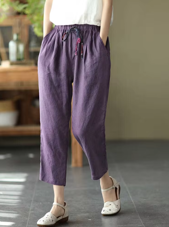 Casual Elastic Waist Loose Cotton Drawstring Pants