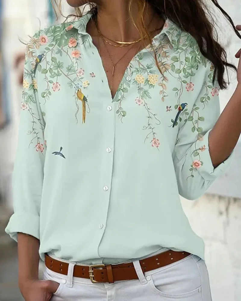 Casual Fashion long-sleeved Floral Print Elegant blouses Shirt