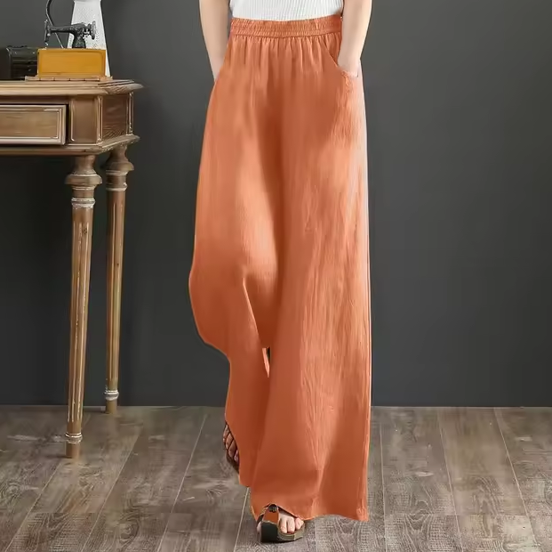 Casual High Waist Cotton Linen Wide Leg Baggy Straight Pants