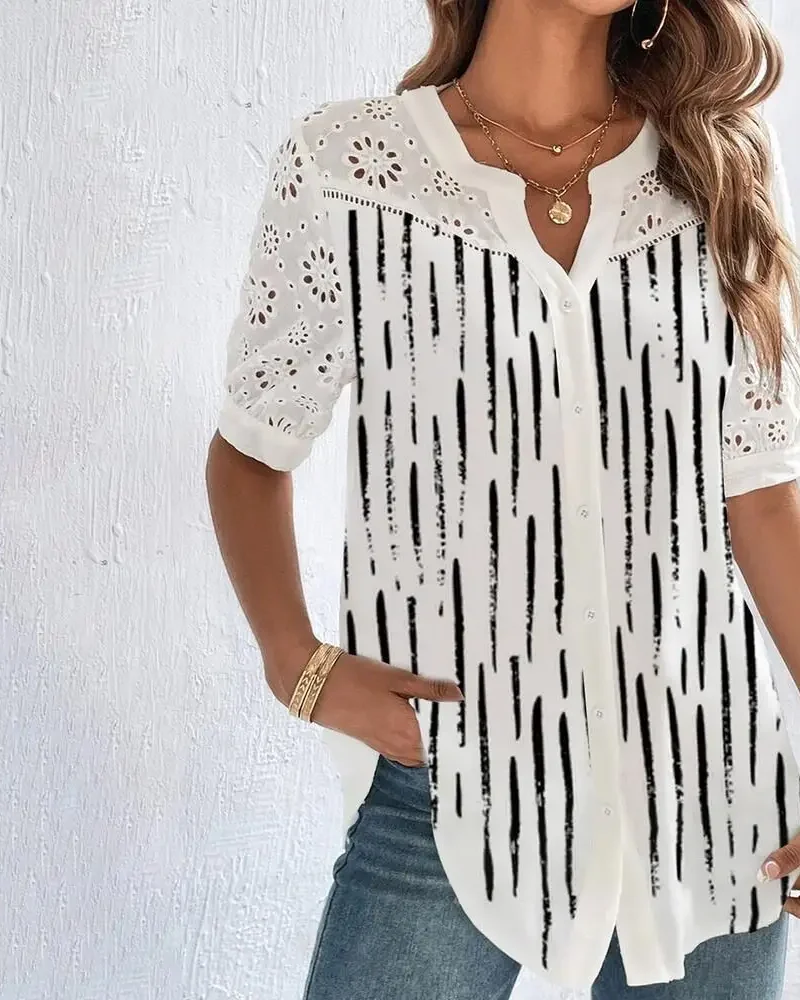 Casual Lace Fashion Loose Elegant Short Sleeve Temperament Blouse Shirt