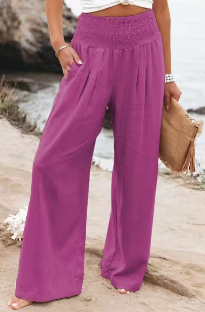 Casual Loose Cotton Linen Pocket High Waist Long Wide Leg Pant