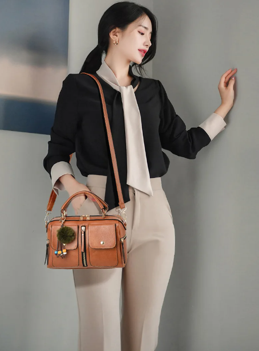 Casual PU Leather Plush pendant Shoulder Pillow Cross body Handbag