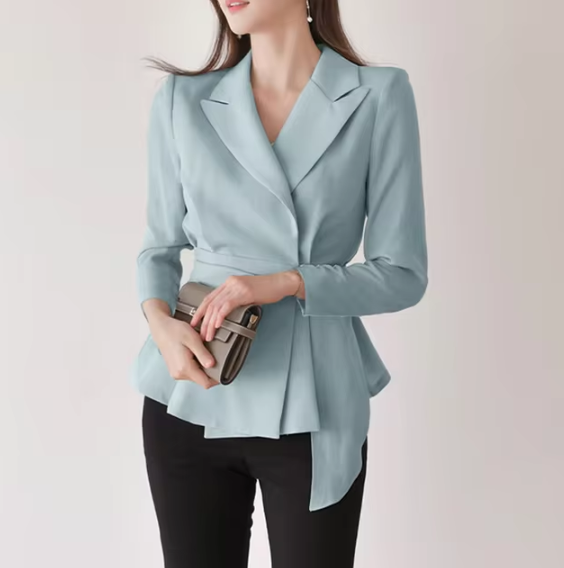 Casual Sashes Long Sleeve Lapel Neck Blazer Coat