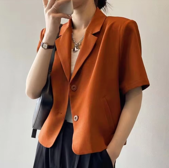 Casual Single Breasted Thin Short Sleeve Loose Blazer Coat