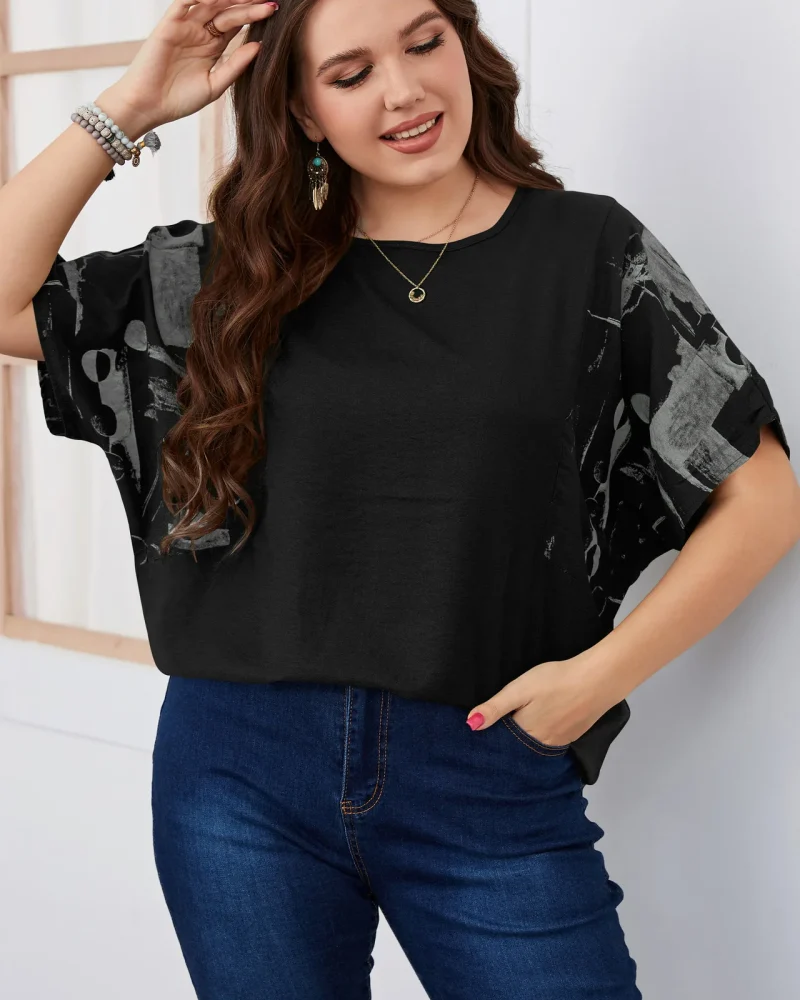 Casual Sleeve Round Neck Slight Stretch Plus Size Shirt