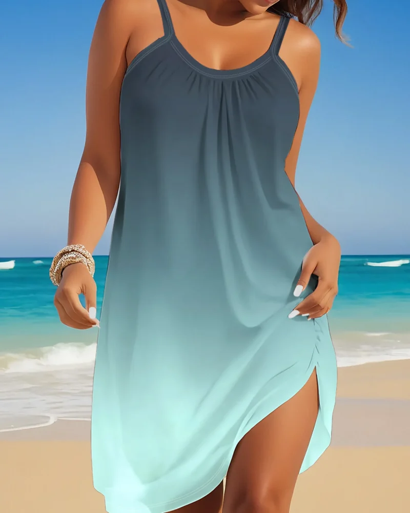 Casual A-LINE Sleeveless Gradient Holiday Medium Stretch Mini Dress